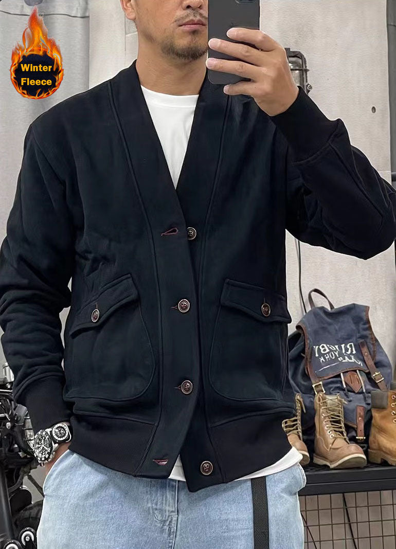 Trendy fleece jacket for men with practical pockets and stylish button placket Lune London