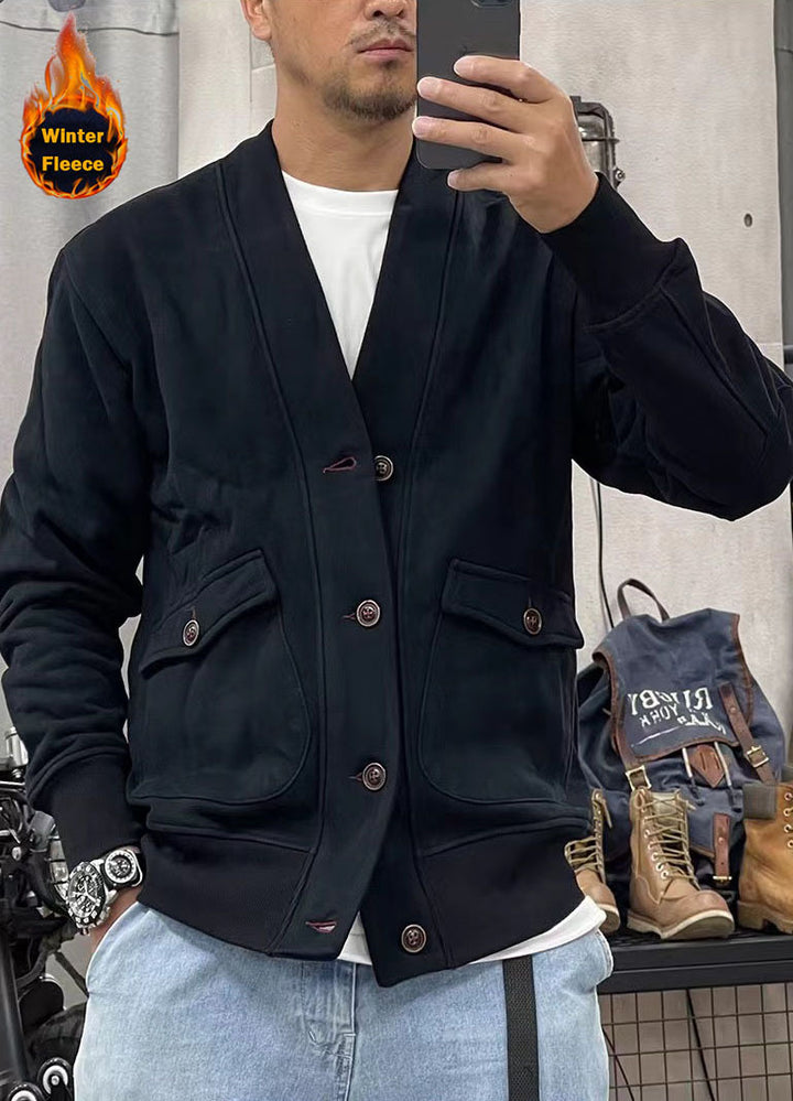 Trendy fleece jacket for men with practical pockets and stylish button placket Lune London