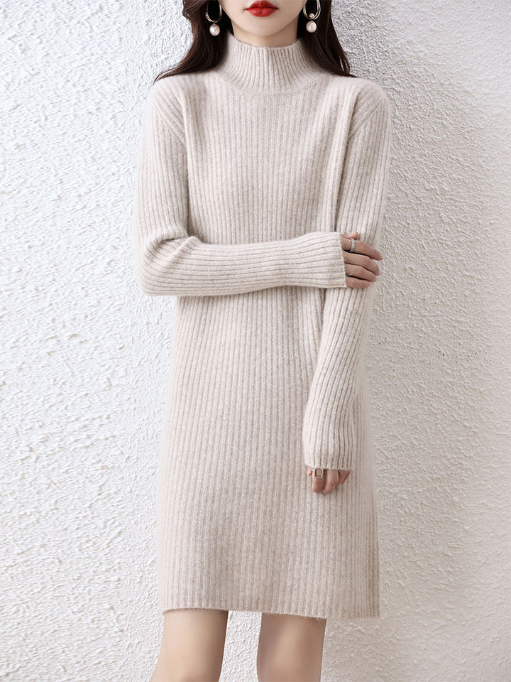 Women's knitted dress with elegant ribbed design and high collar Lune London