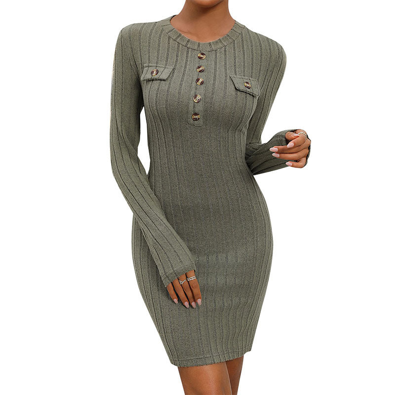 Ladies' knit dress with button placket and chest pockets Lune London