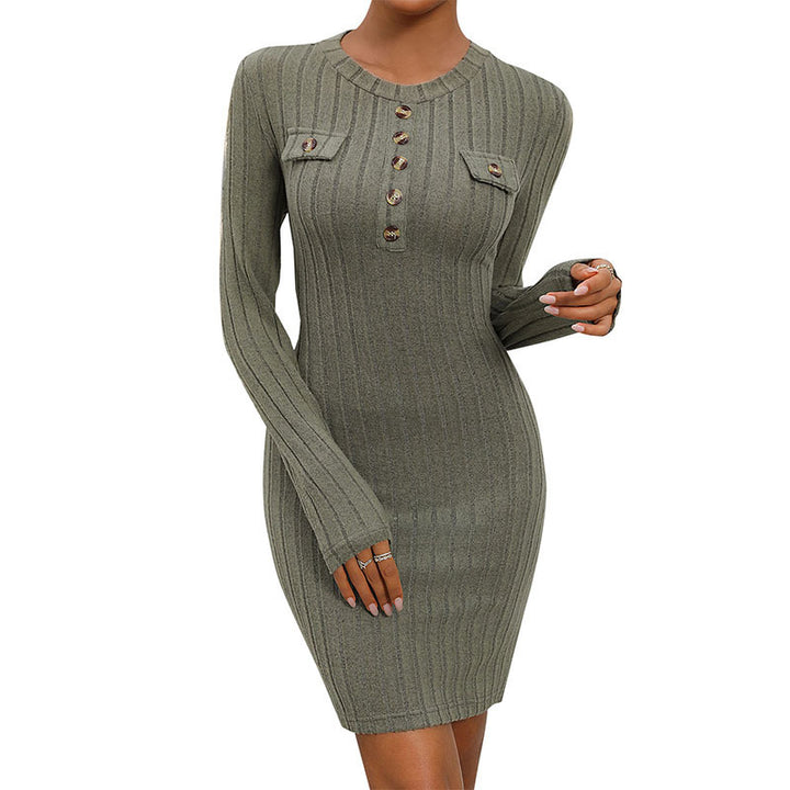 Ladies' knit dress with button placket and chest pockets Lune London
