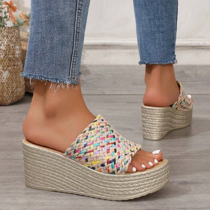 Women's platform sandals with woven upper and non-slip sole Lune London