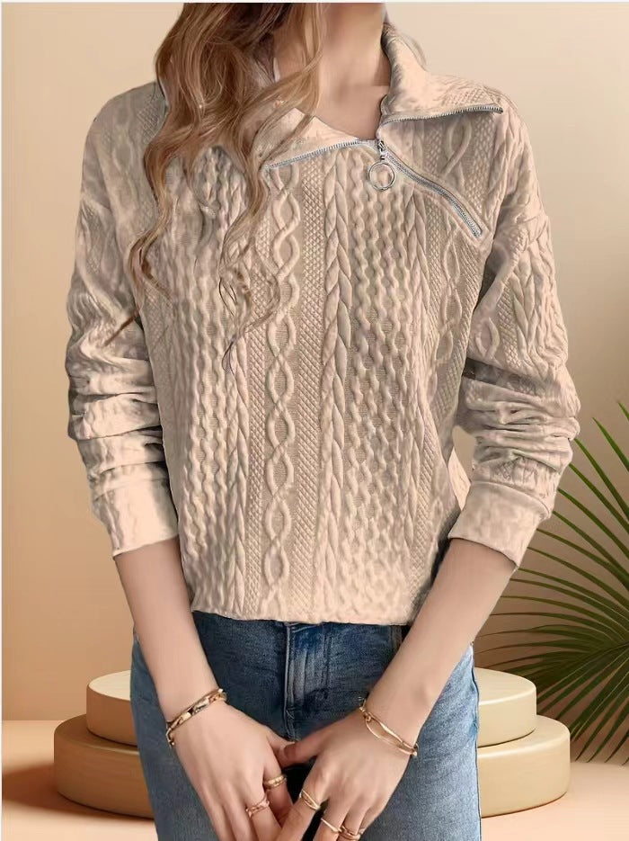 Knit sweater for women with half-zip and textured design Lune London