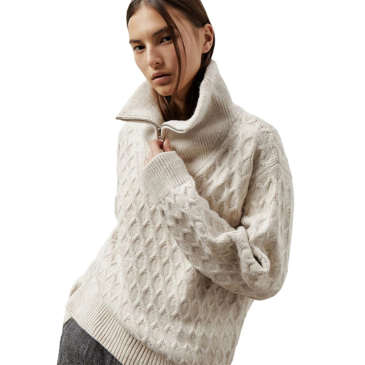Pull Femme à Motifs avec Col Hauteur et Fermeture Éclair Chic & Stil