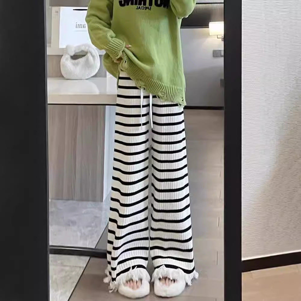 Ladies Elegant Striped Palazzo Pants in Ribbed Knit Lune London