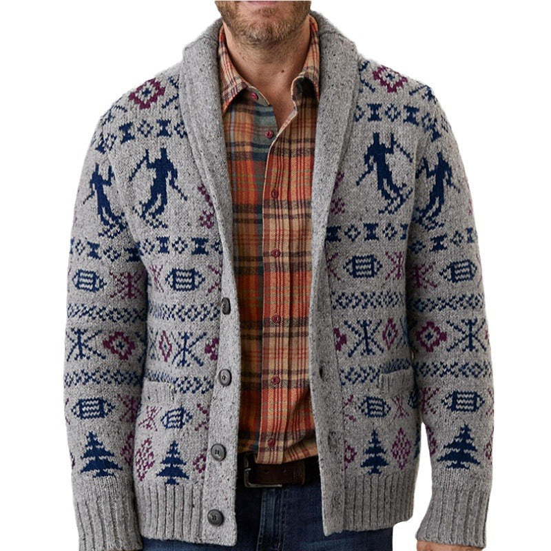 Men's knitted jacket with traditional pattern and warm inner lining Lune London