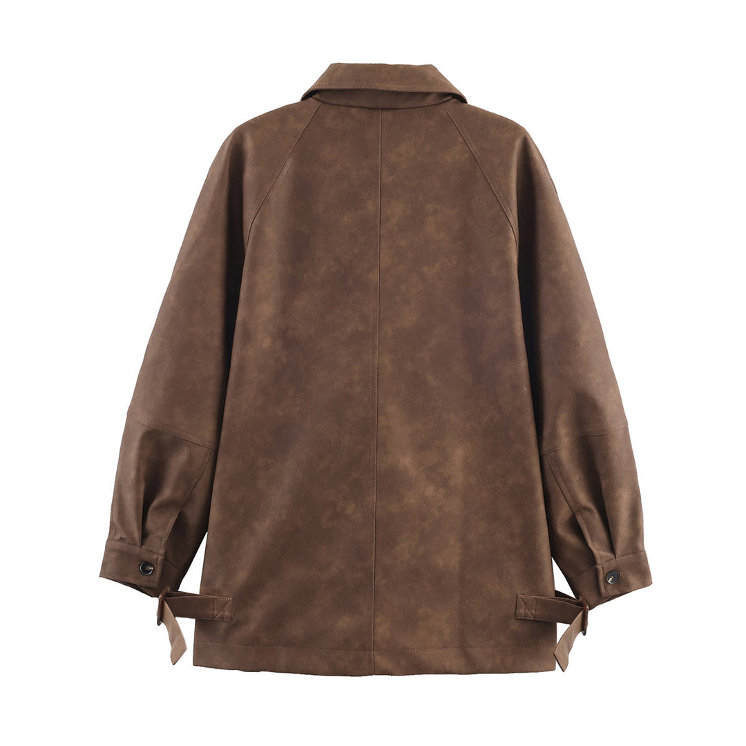 Casual faux leather jacket for women with pockets Lune London