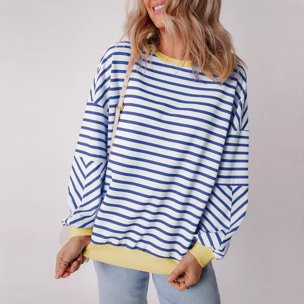 Women's Casual Striped Sweatshirt with Boxy Cut and Contrasting Finishes Lune London