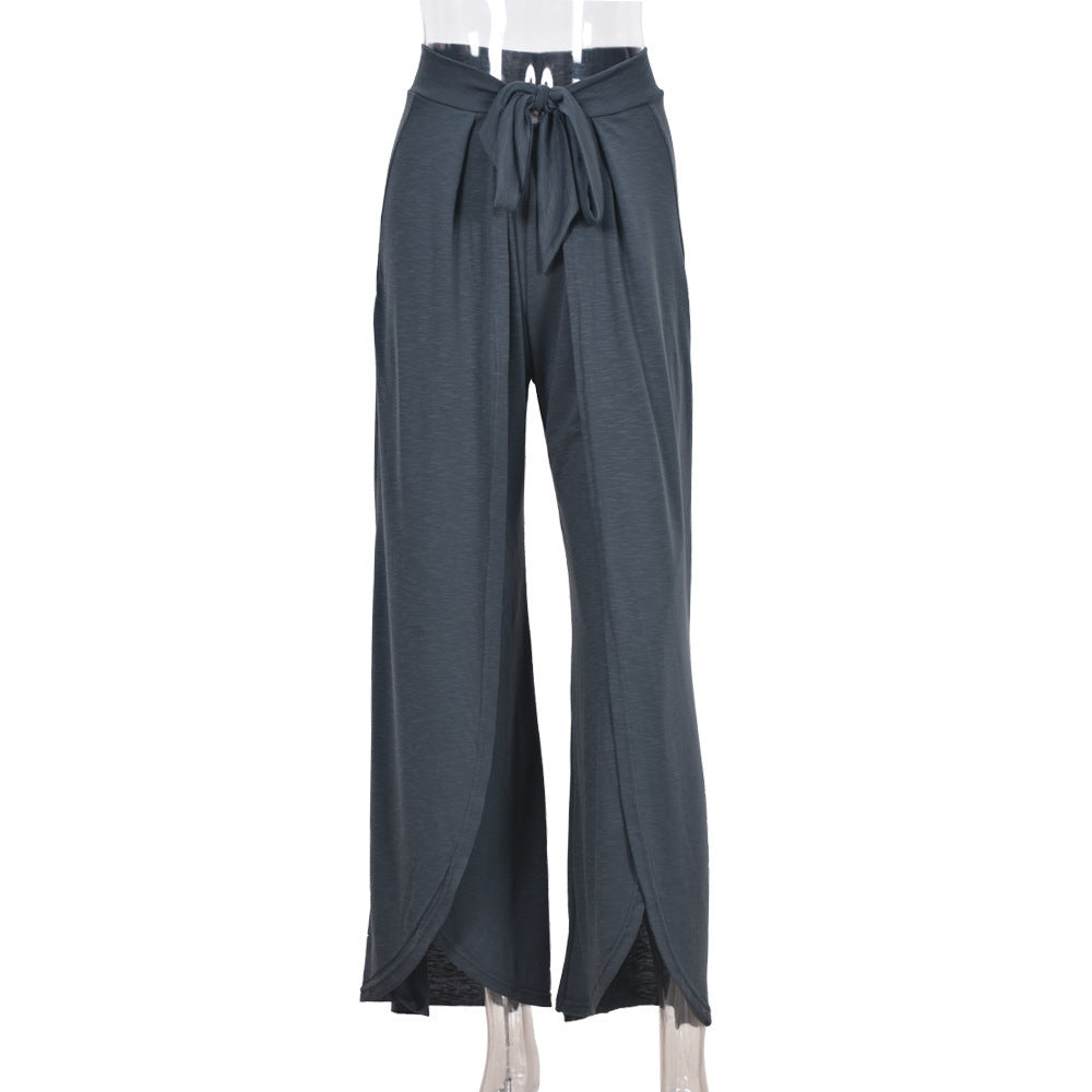 Wide chino pants for women with decorative belt Lune London