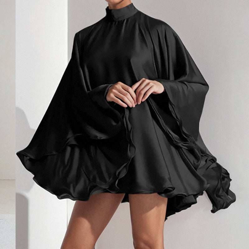 Ladies Chic Mini Dress with Voluminous Sleeves and Elegant Stand Collar Lune London