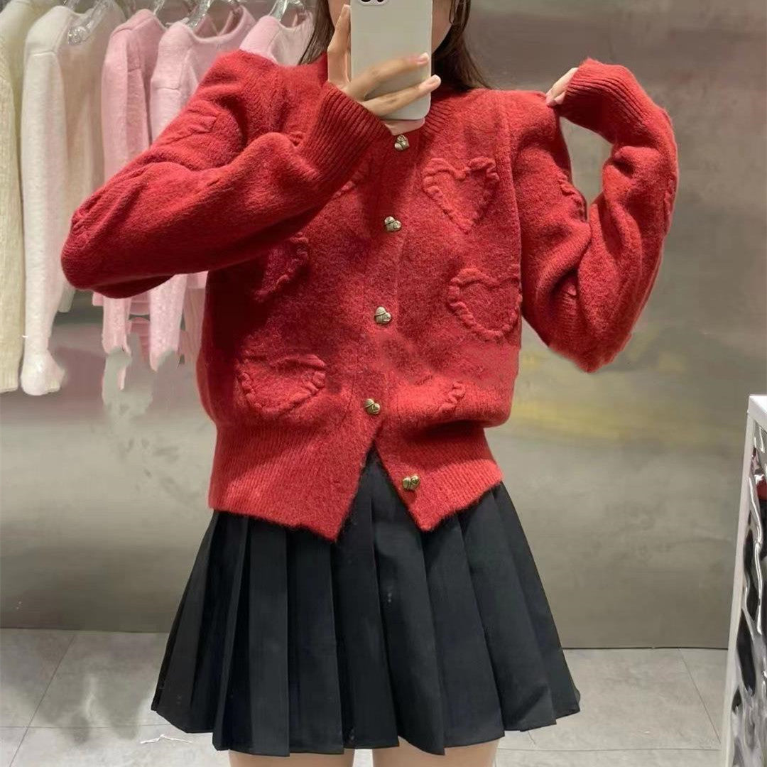 Women's knitted jacket with heart-shaped details and press studs Lune London