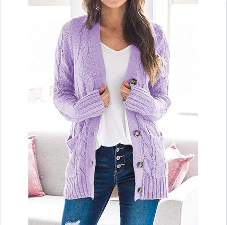 Chunky knit jacket for women with side pockets and attractive twisted pattern Lune London