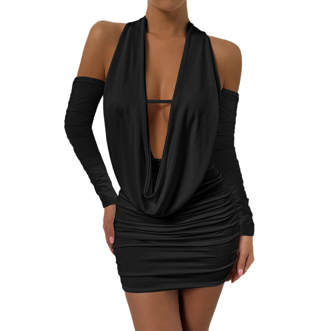 Women's Mini Dress with Deep V-Neck and Side Gatherings Lune London