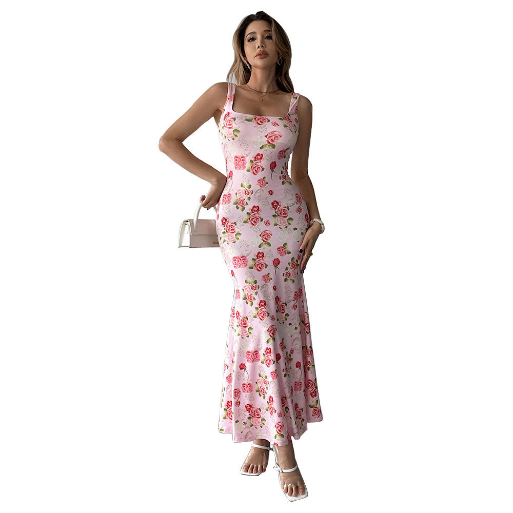 Robe maxi femme avec encolure carrée et design floral en sequins Chic & Stil