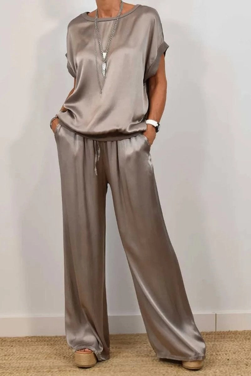 Women’s Elegant Satin Lounge Set with Loose Fit and Casual Top Lune London