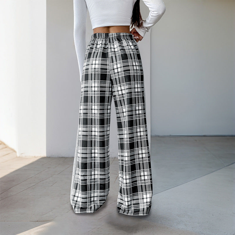 Lune London | Women's loose casual pants with checked pattern and adjustable waistband