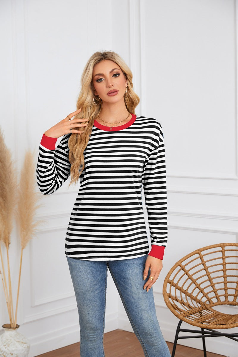 Striped long sleeve ladies t-shirt with round neck Lune London