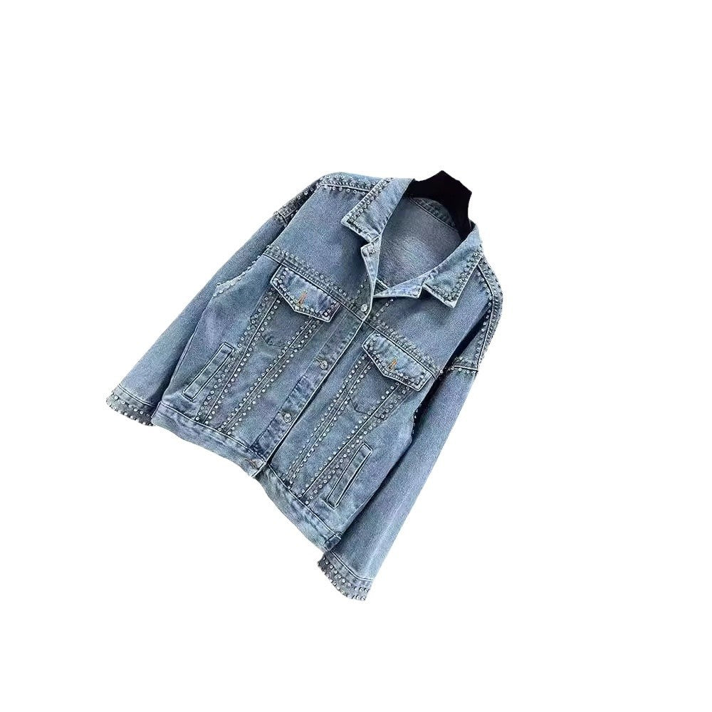 Veste en denim à la mode pour femmes avec des clous décoratifs Chic & Stil