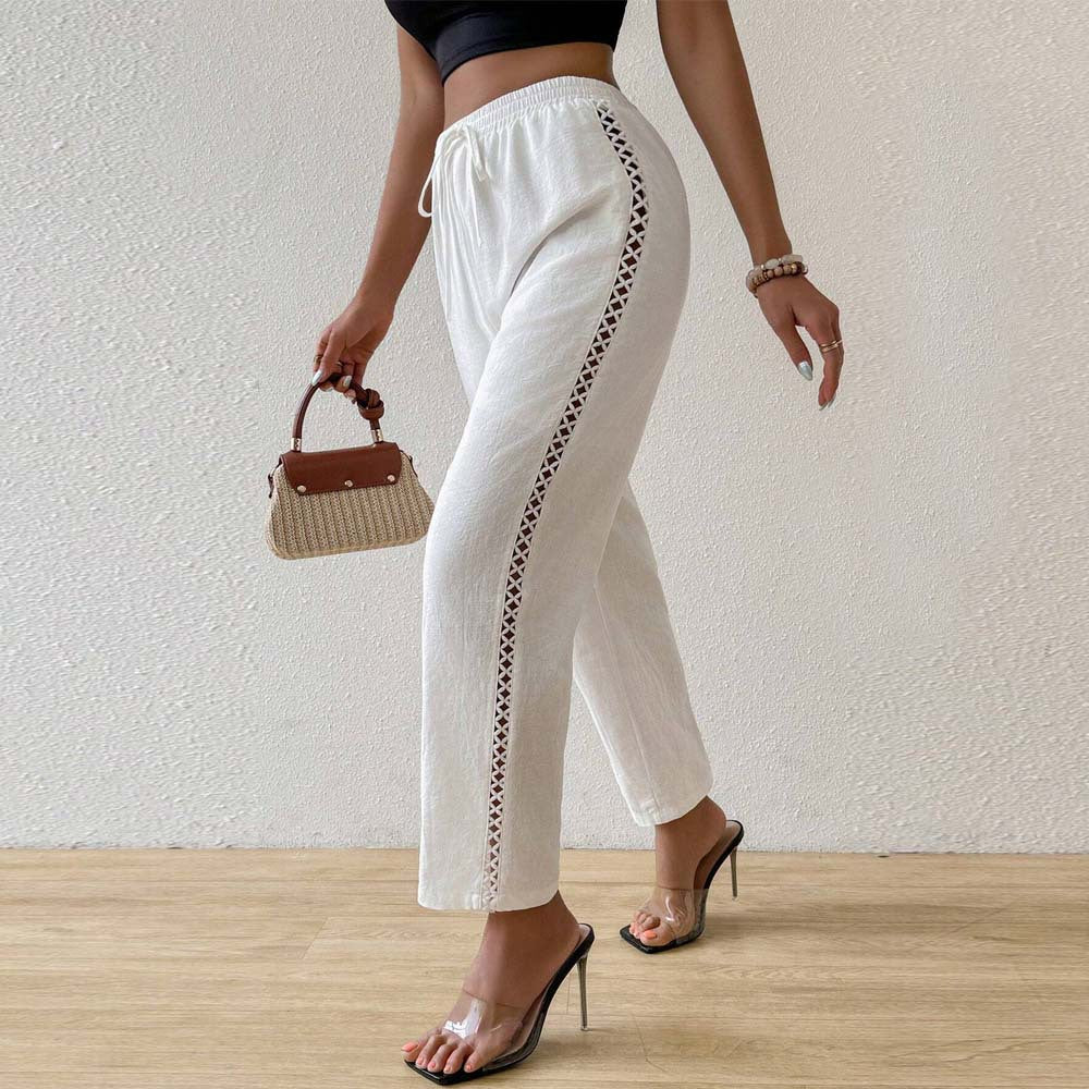 Pantalons larges en coton pour femmes avec détails de volants sur les côtés Chic & Stil