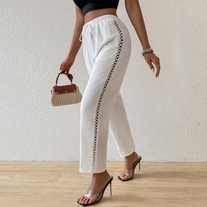 Pantalons larges en coton pour femmes avec détails de volants sur les côtés Chic & Stil