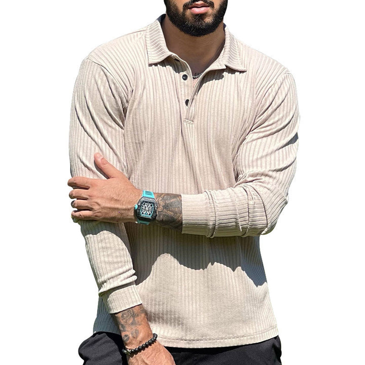 Long sleeve polo shirt for men with textured design and elegant button placket Lune London