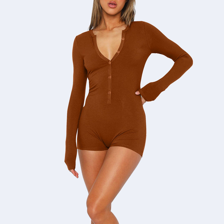 Women's Long Sleeve Bodysuit with Button Placket Lune London