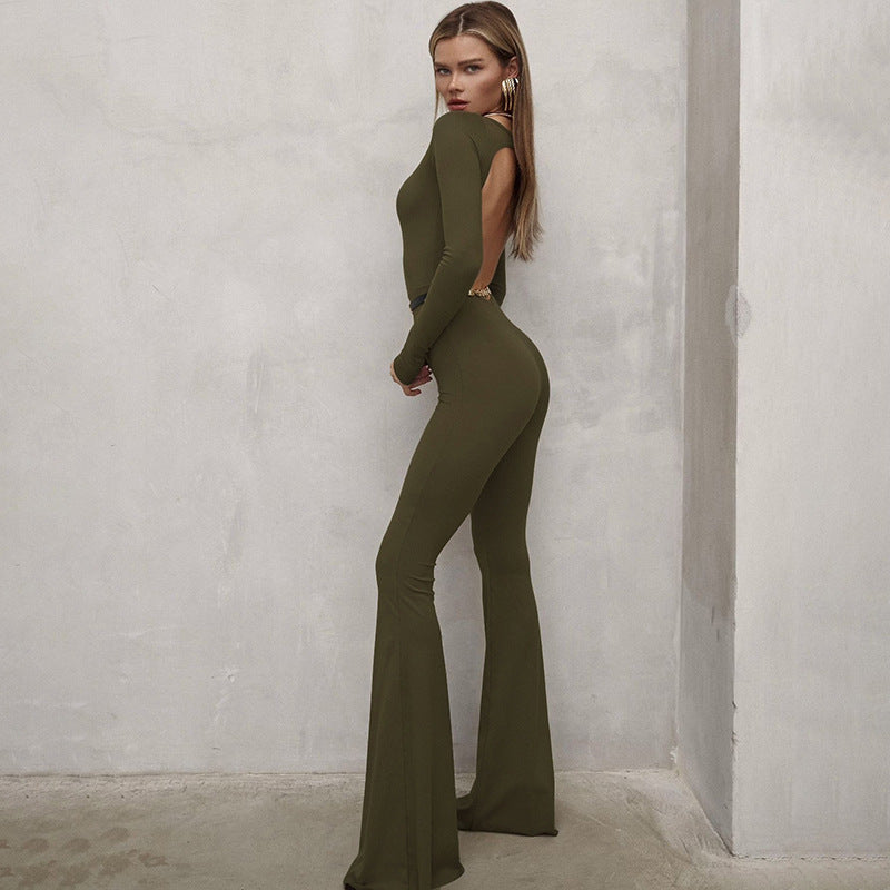Ladies fitted jumpsuit with open back and wide leg Lune London