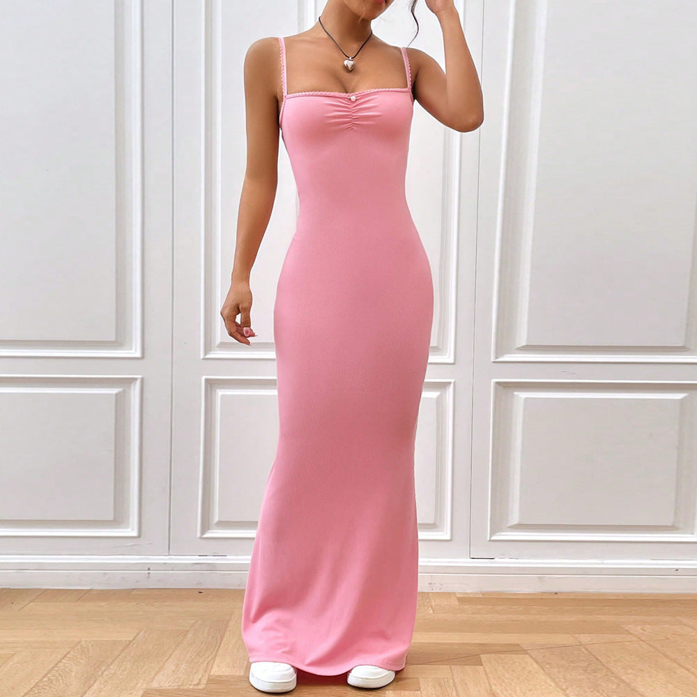 Robe maxi femme avec bretelles spaghetti ajustables et ruchés décoratifs Chic & Stil