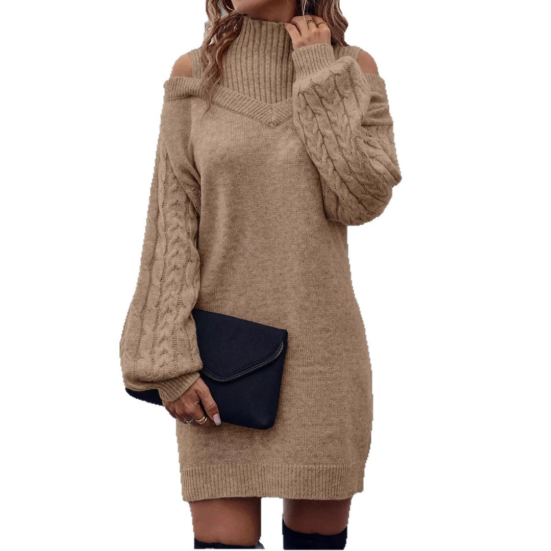 Knit dress for women with off-shoulder design and complex twisted pattern structure Lune Londonl