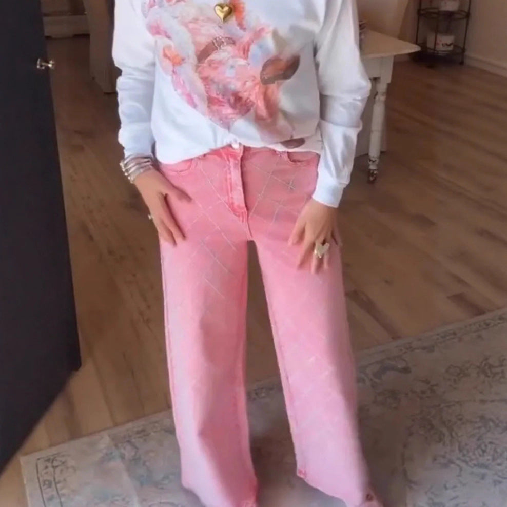 Jeans larges pour femmes au style décontracté avec taille haute Chic & Stil