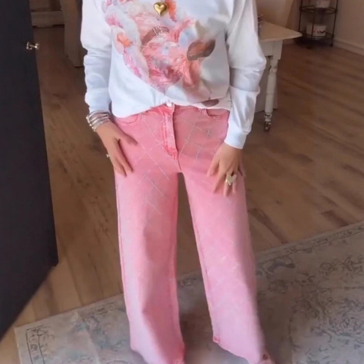 Jeans larges pour femmes au style décontracté avec taille haute Chic & Stil