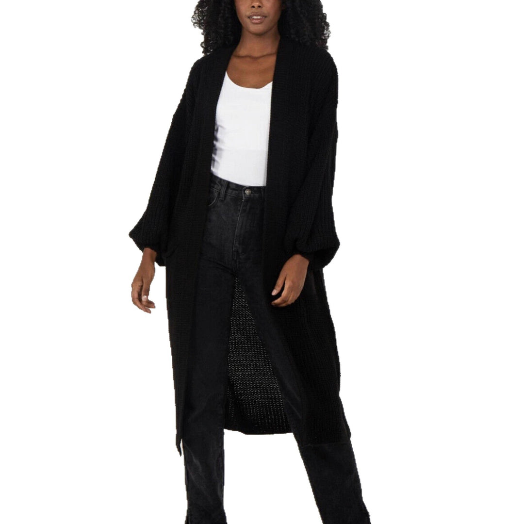 Ladies Long knit cardigan with voluminous sleeves and open cut Lune London