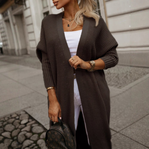 Long Sleeve Knitted Jacket for Women with Open Cut and Waffle Pattern Lune London