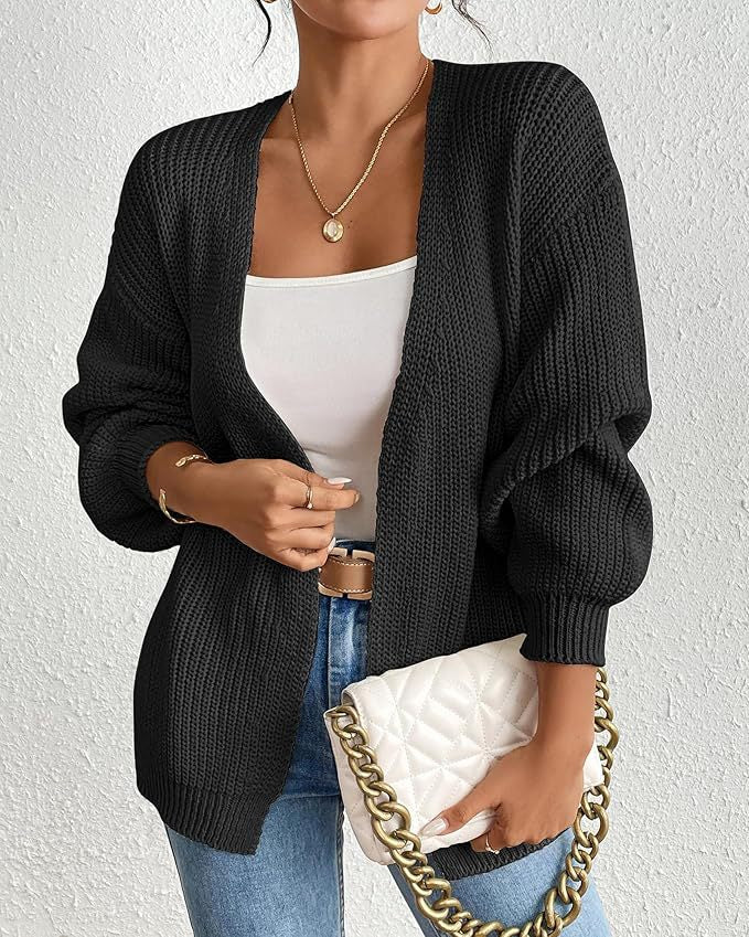 Ladies casual cardigan with oversized sleeves and a chic V-neck