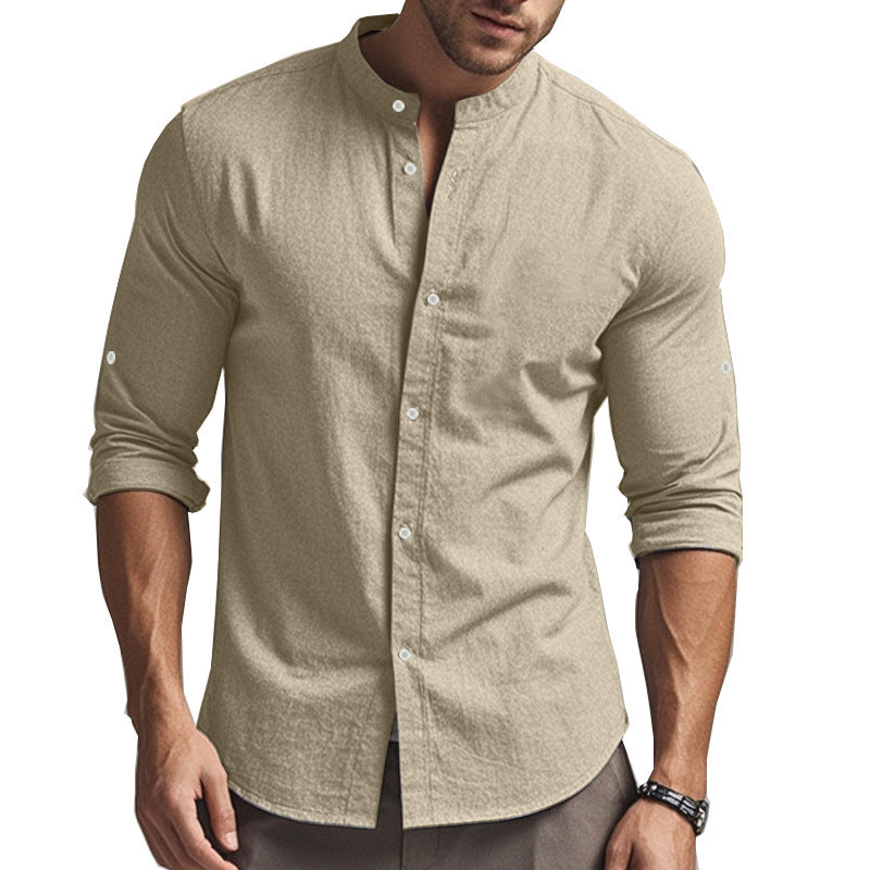 Stylish long sleeve shirt for men with modern stand-up collar and practical button details Lune London