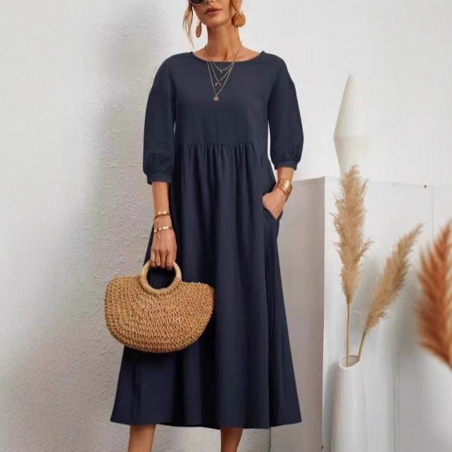 Robe Midi pour Femmes avec Manches Ballon et Poches Pratiques Chic & Stil