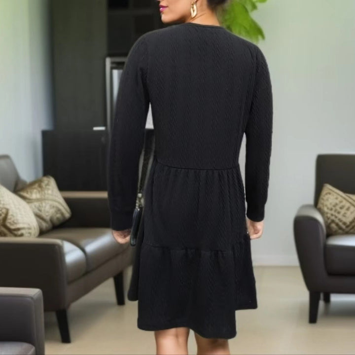 Casual V neck dress for women with wide hem Lune London