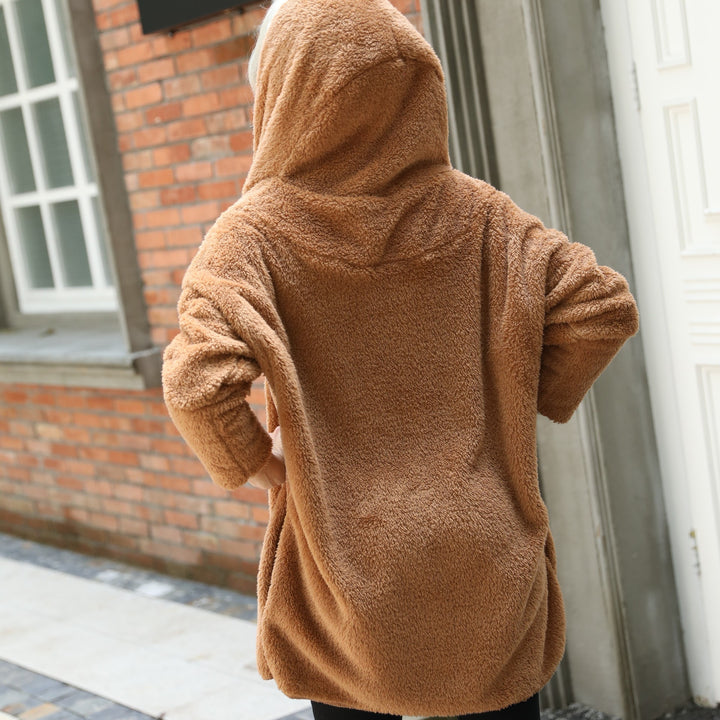 Ladies Oversized Cozy Plush Coat with Large Collar Lune London
