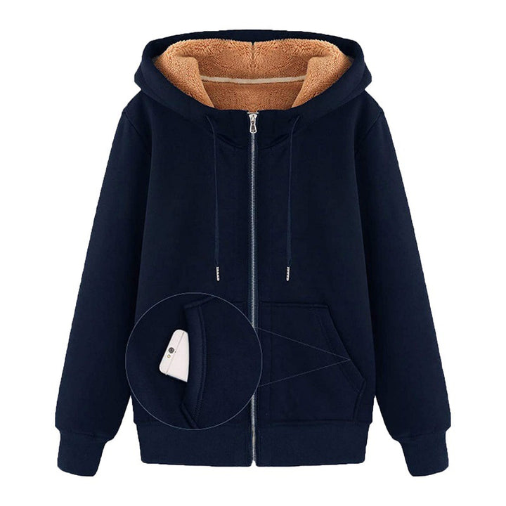Fleece hooded jacket with lining for women with practical pockets Lune London