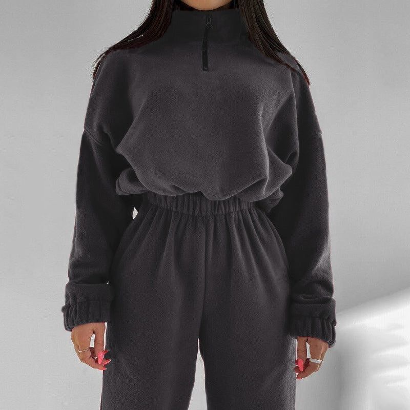 Fleece loungewear set for women with high collar and elastic waistband Lune London