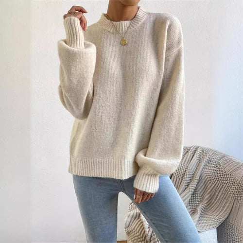 Loose knit sweater for women with high collar and textured design Lune London