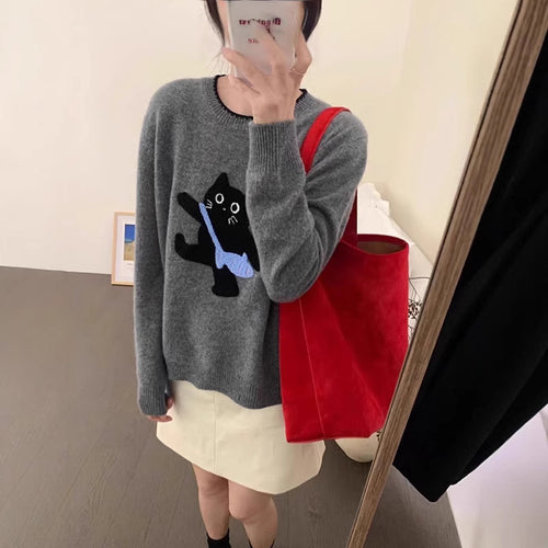 Soft wool women's sweater with cat pattern Lune London