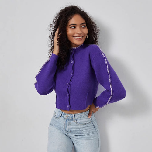 Cropped knitted jacket for women with decorative button details Lune London
