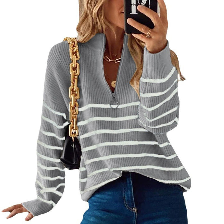 Pull en tricot pour femme avec fermeture éclair tendance et motif à rayures Chic & Stil