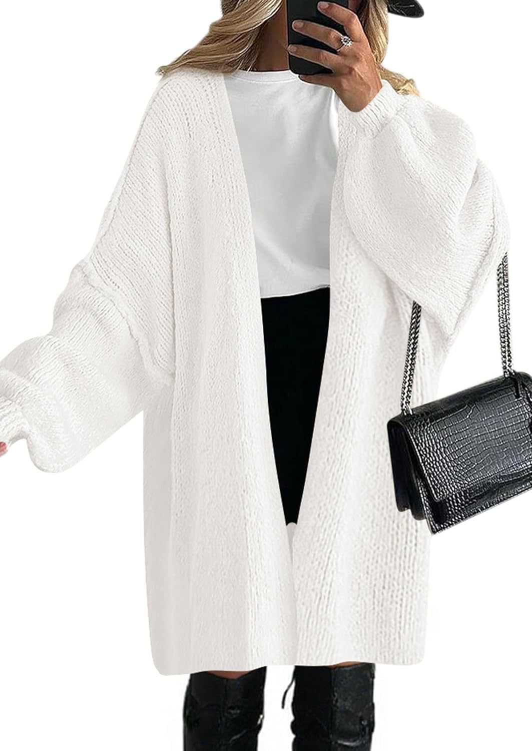 Women Casual Knitted Coat with Deep V-neck and Wide Sleeves Lune London