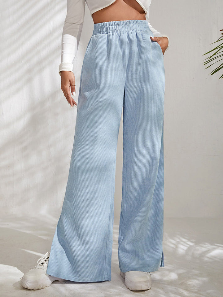 Lune London fine shoemaking women’s palazzo pants with side slits