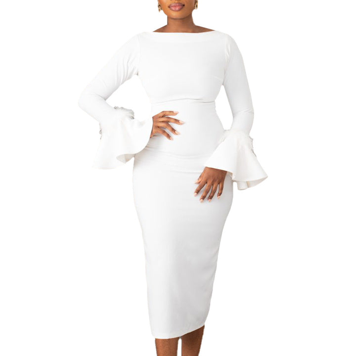 Sheath dress for women with trendy flutter sleeves and faux fur details Lune London