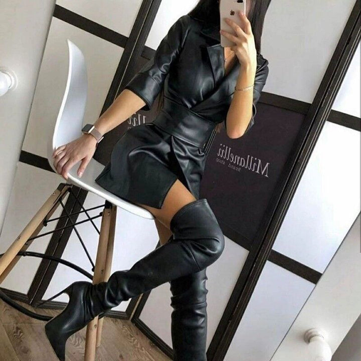 Elegant wrap dress for ladies in faux leather Lune London