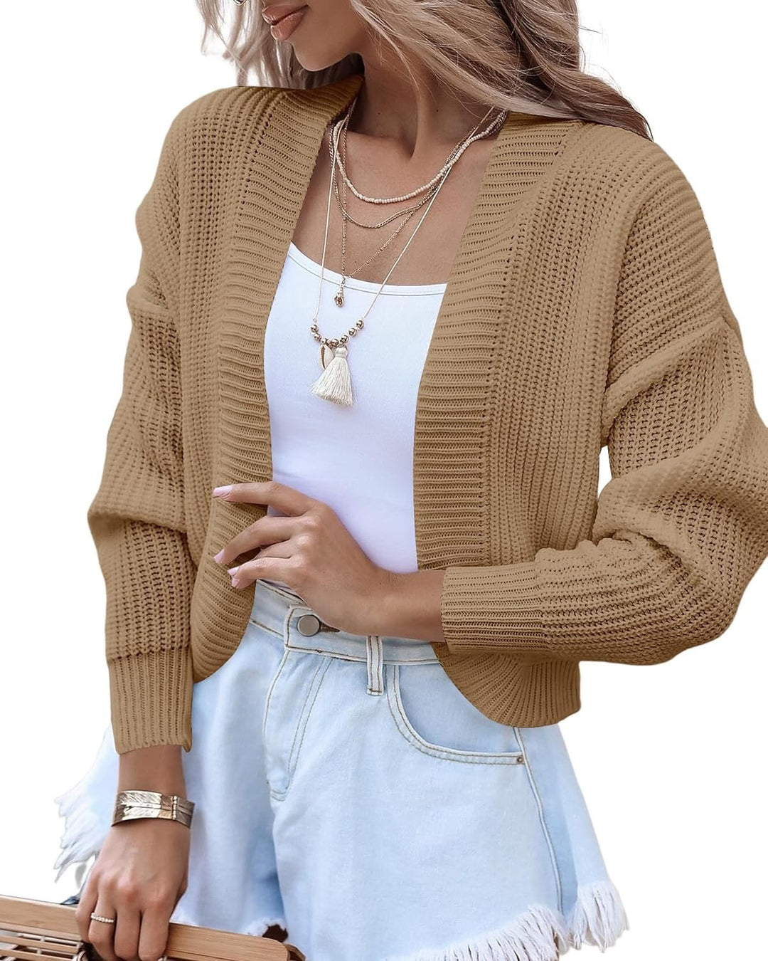 Casual knit cardigan for women with oversized sleeves and a textured surface Lune London
