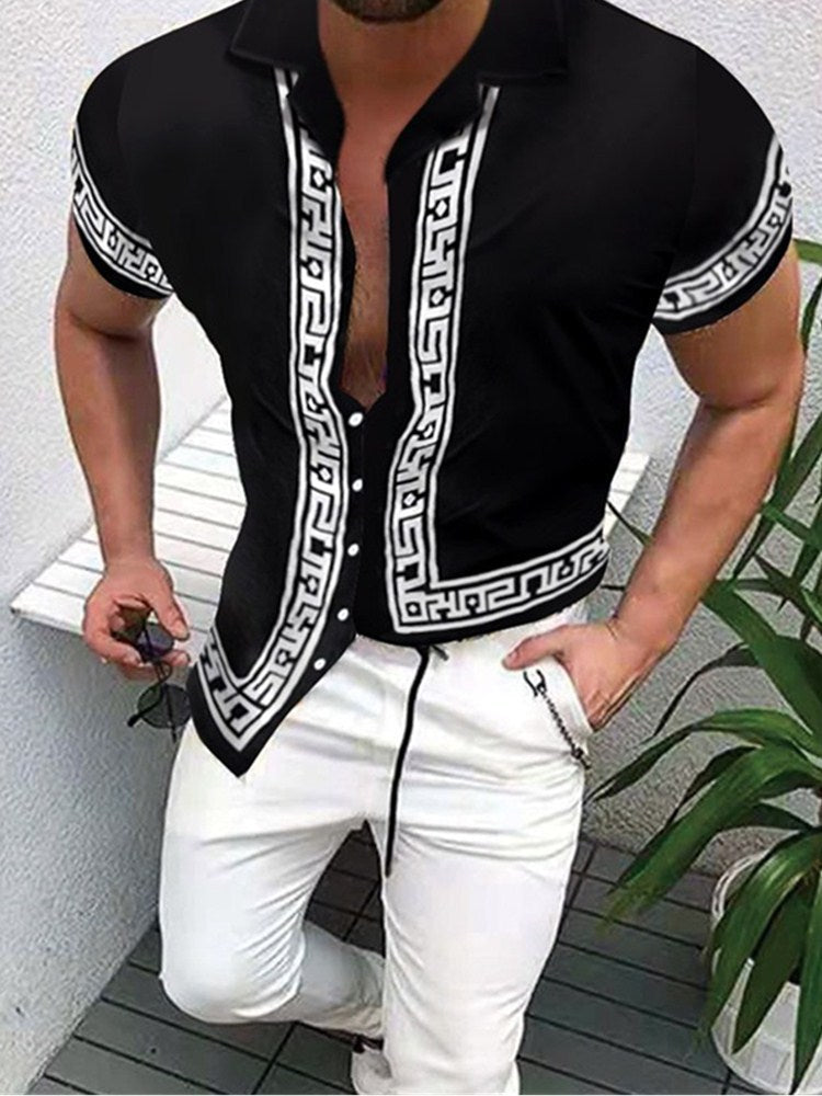 Lune London geometric short sleeve button-up shirt